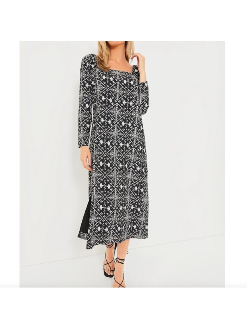 Tuckernuck Hyacinth House Square Neck Sabrina Midi Dress Black & white Size XL